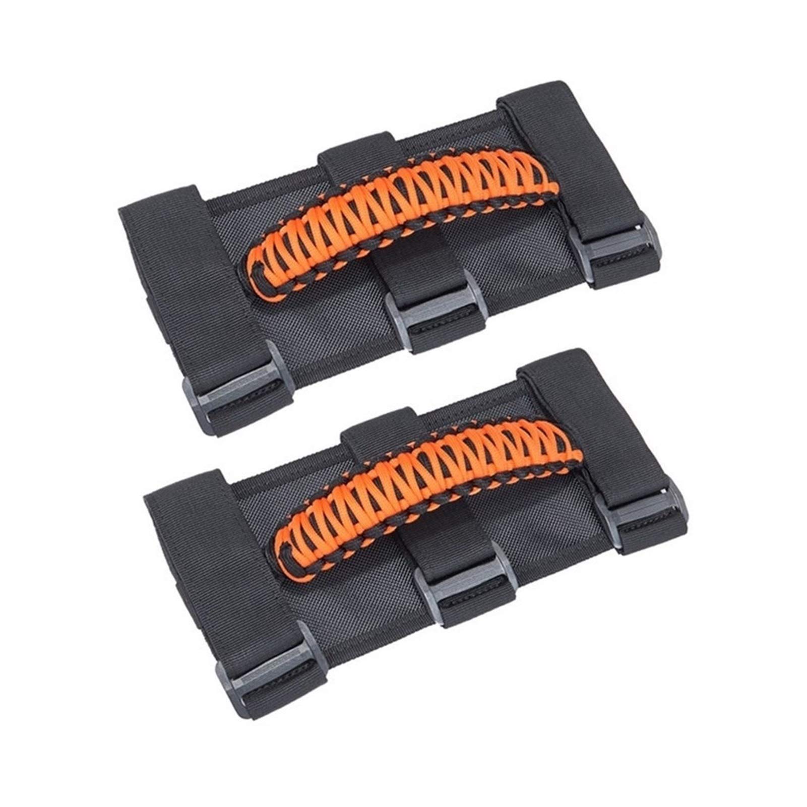 DEMULAX 2-teiliger Türhaltegriff, for Jeep, for Wrangler JK JL YJ TJ 1987-2020 Überrollbügel-Handgriff Rutschfester gewebter Griff Innentürgriff(Orange) von DEMULAX