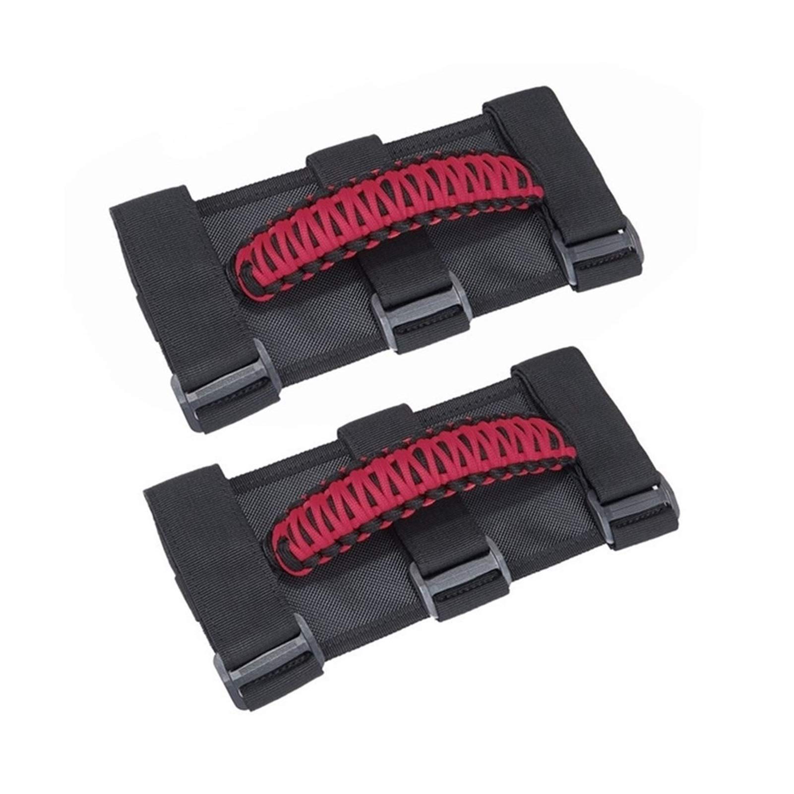 DEMULAX 2-teiliger Türhaltegriff, for Jeep, for Wrangler JK JL YJ TJ 1987-2020 Überrollbügel-Handgriff Rutschfester gewebter Griff Innentürgriff(Red) von DEMULAX