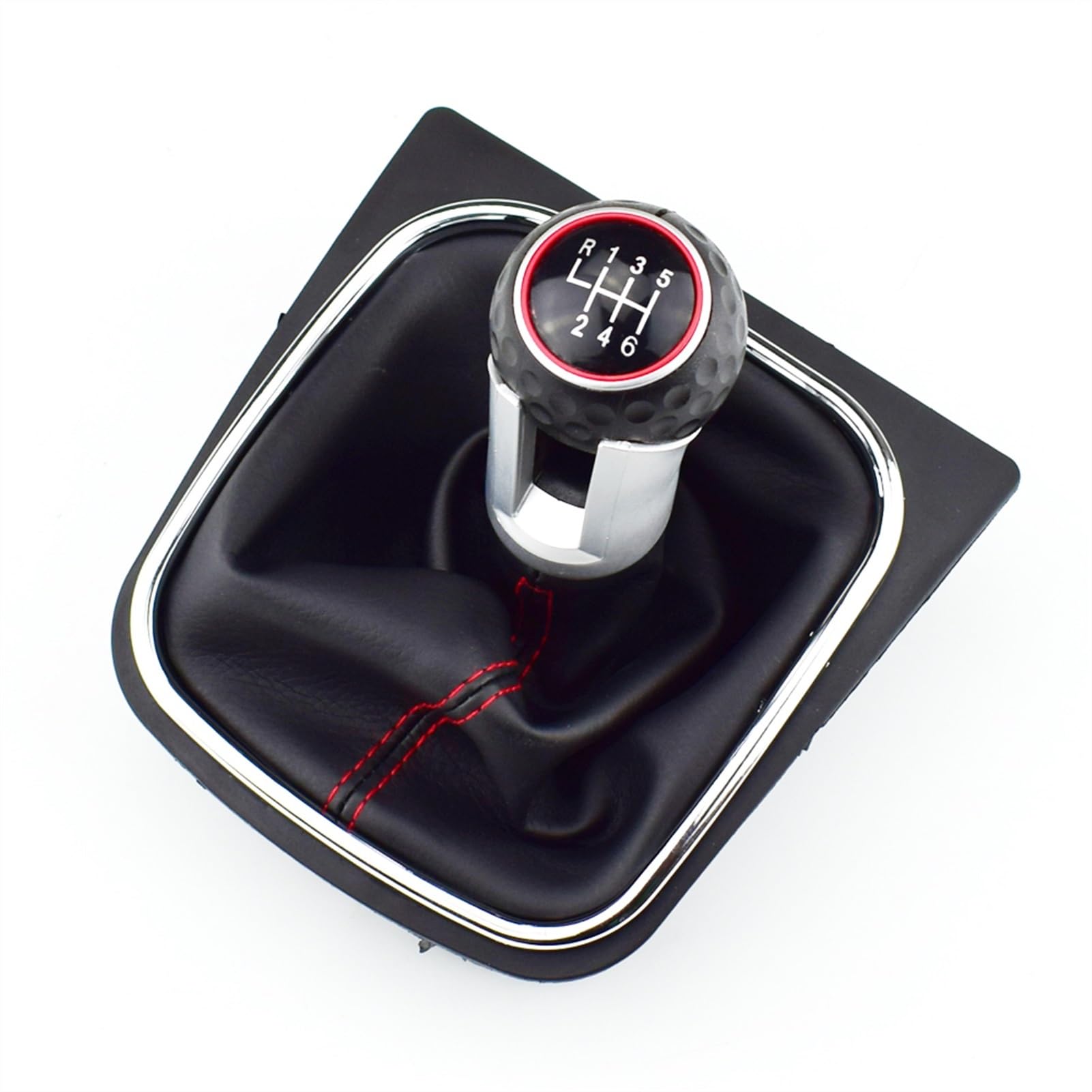 DEMULAX Auto Geschwindigkeit Schaltknauf Staubdicht Cove 5or6 PU Leder Schaltknauf Gaitor Abdeckung, for VW, for Golf MK6 2009-2012 Fahrzeug-Gangschaltung(RED 6 Speed A) von DEMULAX