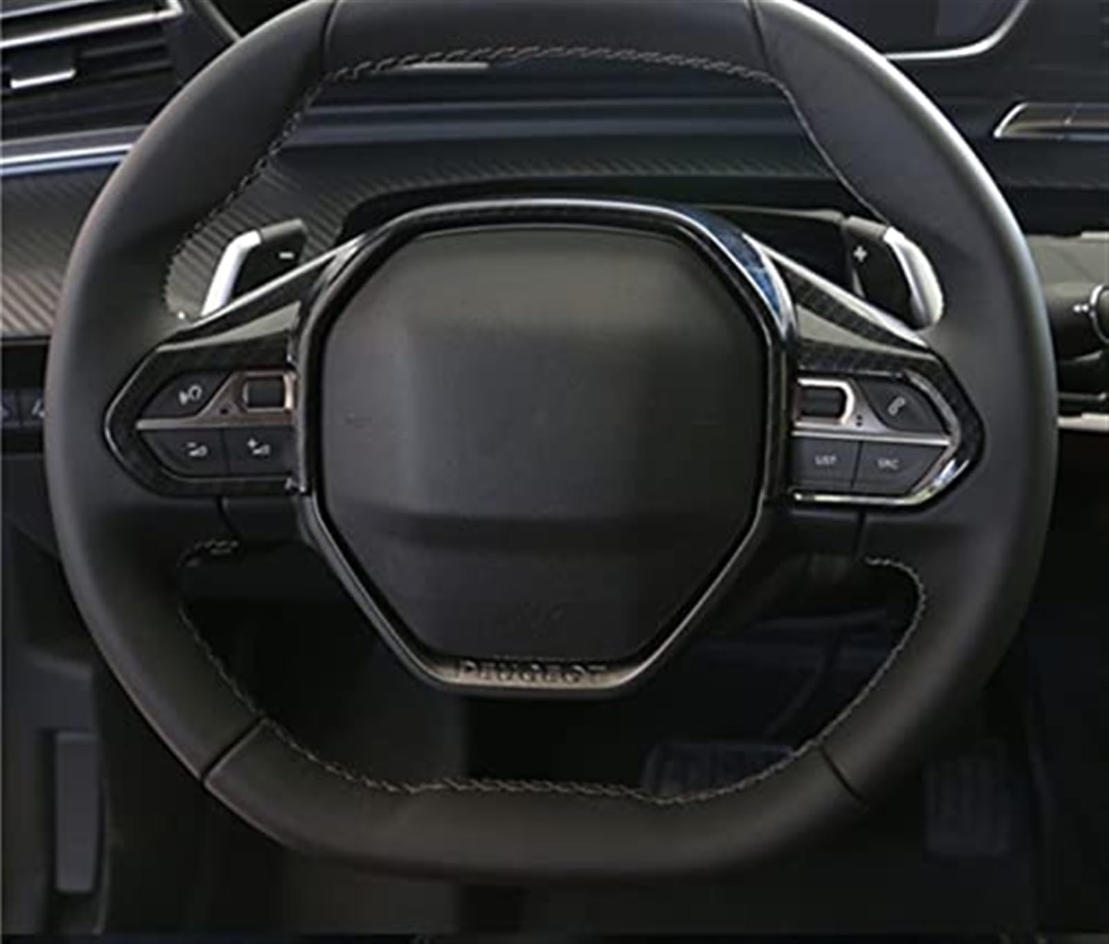 DEMULAX Autozubehör, for Peugeot, 5008 GT 2017–2021, ABS-Auto-Lenkrad-Schalttafel-Abdeckung, Pailletten-Ordnung, Aufkleber-Hülle Lenkraddekoration(Black Black) von DEMULAX