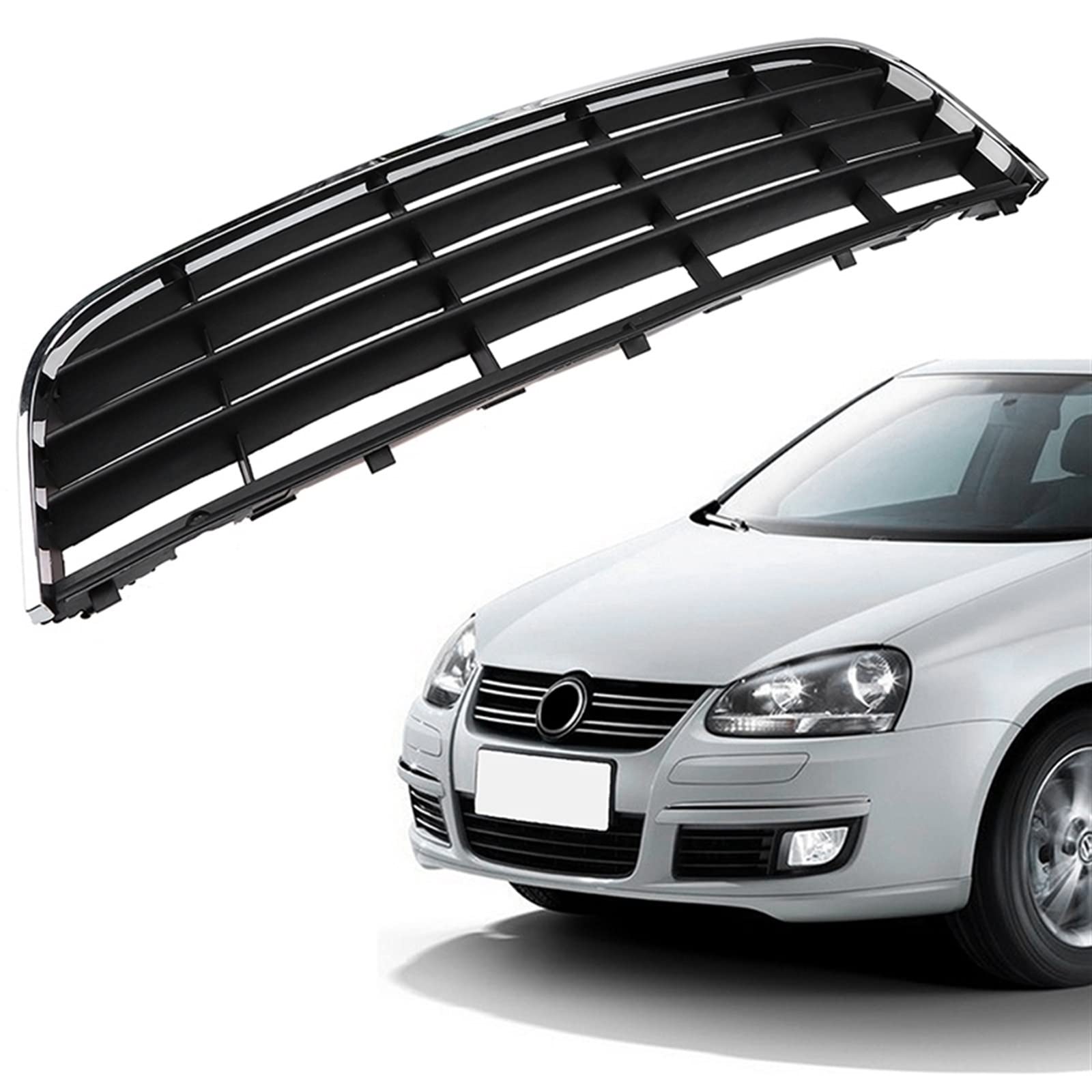 DEMULAX Chrom-ABS-Front-Unterstoßstangen-Mittelgitter-Grill, Lüftungsgitter, for Jetta MK5 2005–2009, 1K0853677C Abdeckung für Nebelscheinwerfergrill für Autostoßstange von DEMULAX