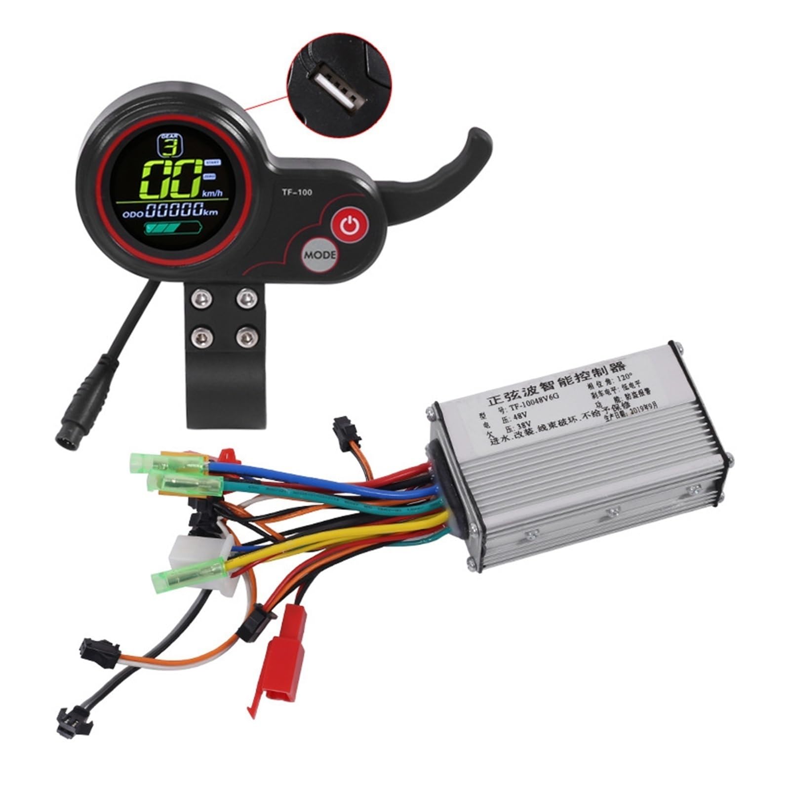 DEMULAX Elektroroller-Controller mit TF-100 LCD-Display, Bedienfeld, Schaltschalter-Zubehör, 36 V, 48 V, for Kugoo, for Elektro-Fahrrad-Roller Armaturenbrett für Elektroroller(36V Suit) von DEMULAX