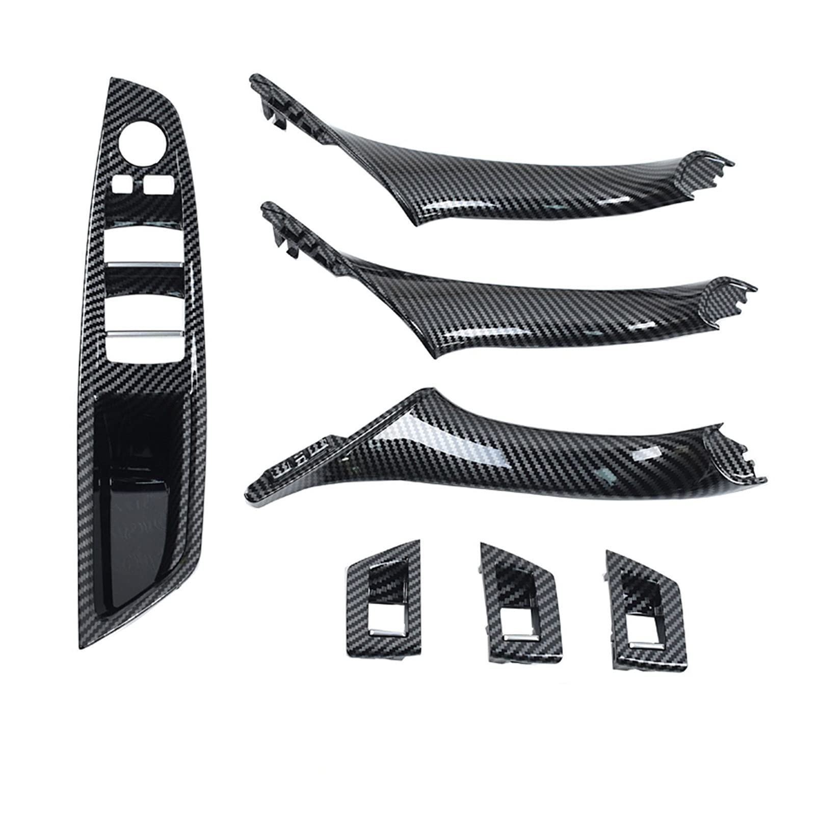 DEMULAX Innentür Armlehne Fenster Schalter Panel Pull Griff Set, for, for 5 Series F10 F11 F18 520i 523i 525i 528i 535i Fahrzeug-Innentürgriff(Carbonfiber LHD 7PCS) von DEMULAX