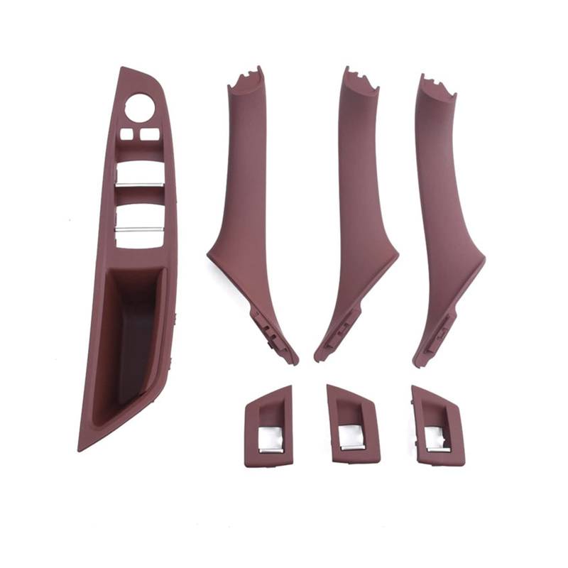 DEMULAX Innentür Armlehne Fenster Schalter Panel Pull Griff Set, for, for 5 Series F10 F11 F18 520i 523i 525i 528i 535i Fahrzeug-Innentürgriff(Red Brown LHD 7PCS) von DEMULAX