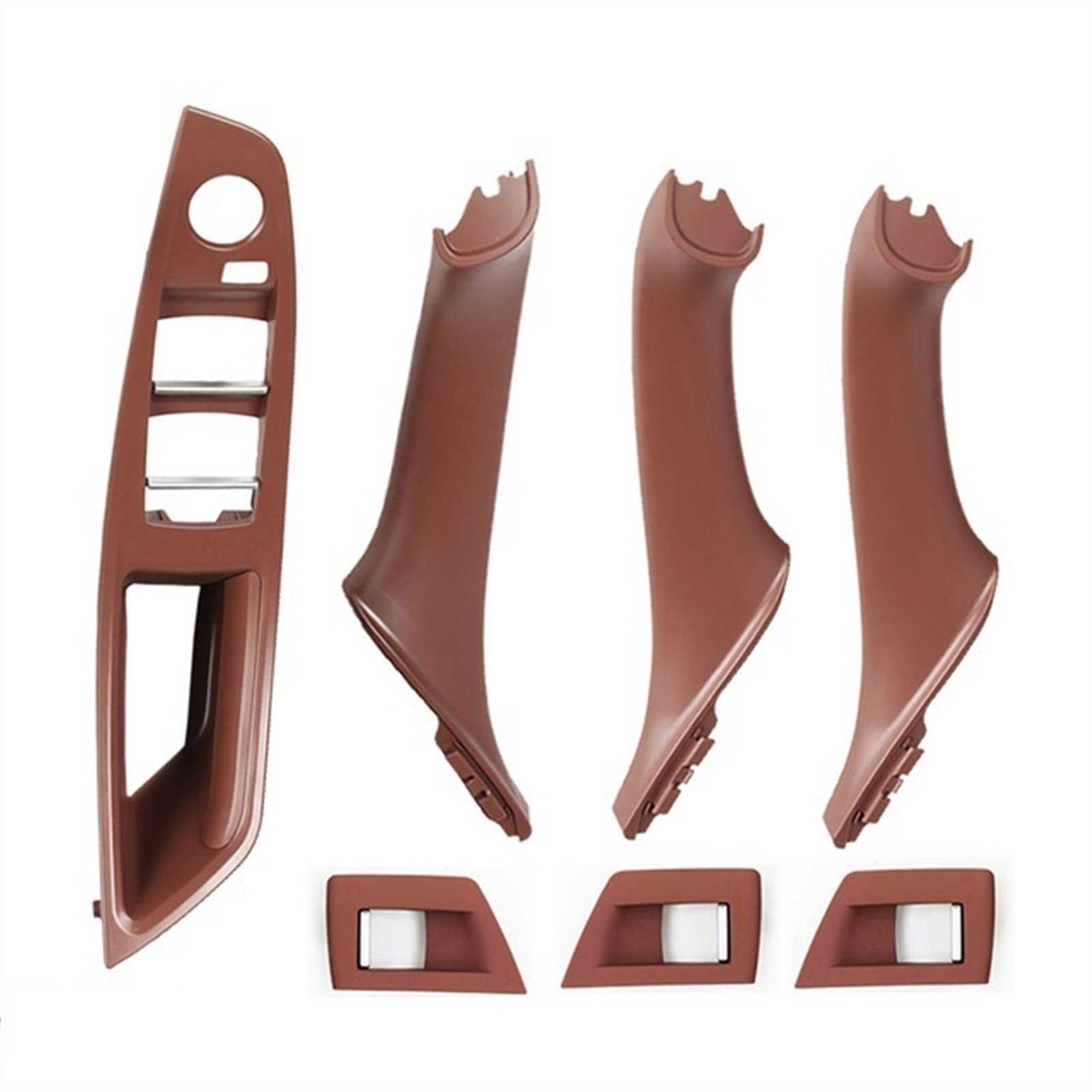 DEMULAX Innentür-Armlehnen-Fensterschalter-Panel-Ziehgriff-Set, for, for 5er F10 F11 F18 520i 523i 525i 528i 535i Innentürgriff(Red Brown-7pcs) von DEMULAX