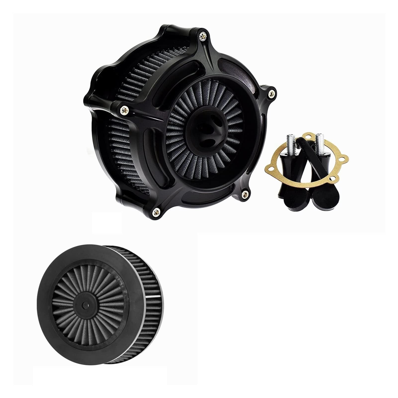 DEMULAX Motorrad Schwarz Luftfilter Luftfilter Element Ersatz Set, for Harley, Dyna FXR 2000-2017 Softail 2000-2015 Touring 2000-2007 Motorrad-Luftfilter von DEMULAX