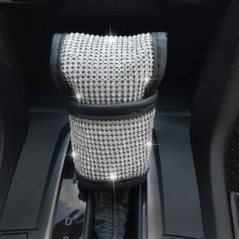 DEMULAX Strass Kristall Auto Handbremse Griffe Diamant Dekor Abdeckung Gangschaltung Halsbänder Abdeckung Pad Auto Innen Zubehör Lüftungsabdeckungsverkleidung(Shift knob cover) von DEMULAX