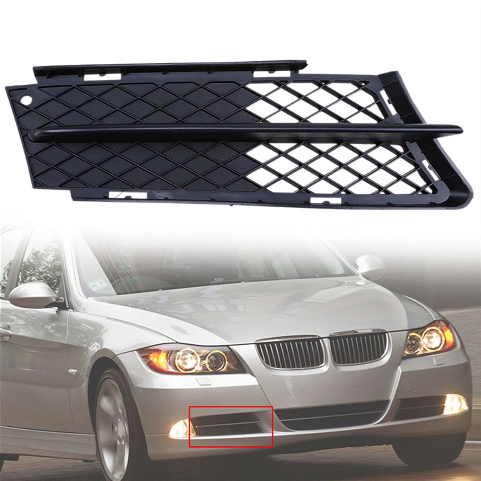 DEMULAX Untere Grills der vorderen Stoßstange, Nebelscheinwerfer-Abdeckung, for, for 3er E90 Limousine 2005 2006 2007 2008 vor dem Facelift Nebelscheinwerfergitterabdeckungen(Black 1 Pcs Right) von DEMULAX