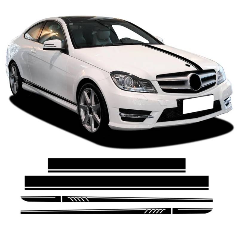 Seitenstreifen Rock Aufkleber Auto Motorhaube Kofferraum Körper Aufkleber, für Mercedes Benz C Klasse W204 C63 AMG Coupe S204 Zubehör von DENGFEN