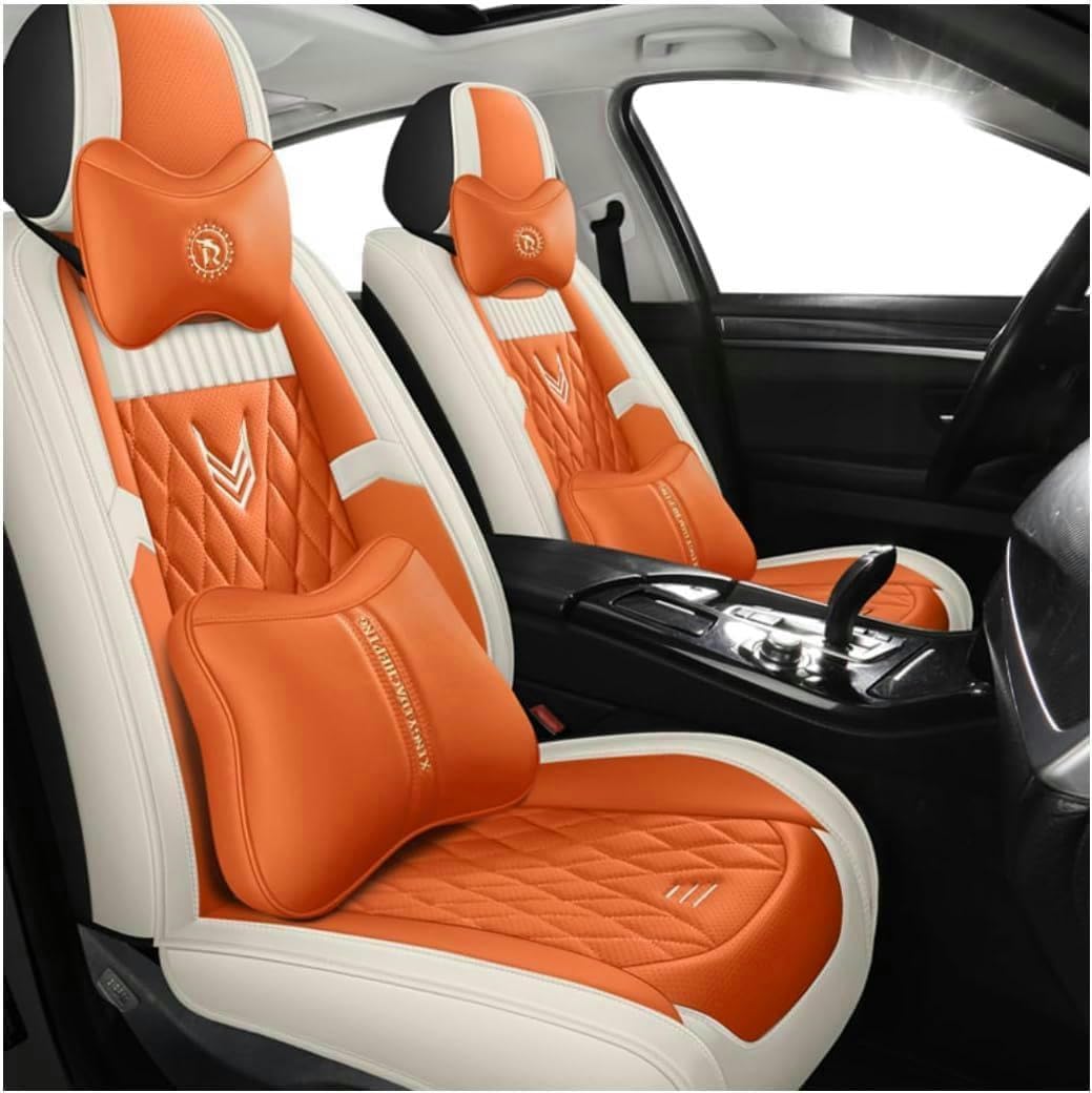 DENGFU Sitzbezüge Auto Autositzbezüge Universal Set für Audi A3 8P Q5 A6 C6 A4 A5 Sportback B7 Avant 8V C7 A1 B9 Audio Rs4 5 6 7 R8 S5 S6 S7 S8 Q7 Auto Zubehör,Orange Luxus von DENGFU