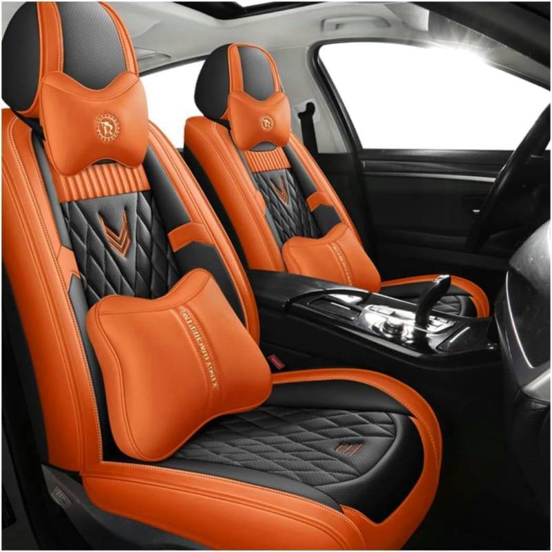 DENGFU Sitzbezüge Auto Autositzbezüge Universal Set für Ford Edge 2007-2022 Fusion Energi 2013-2020 Escape 2002-2021 Focus 2008-2018 Fusion Auto Zubehör,Schwarz-Orange-Luxus von DENGFU