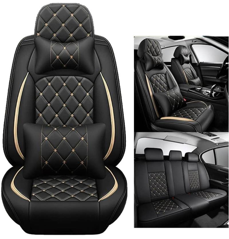 DENGG Sitzbezüge Auto Leder Autositzbezüge Universal Set für Opel Insignia A Sedan 2008 2009 2010 2011 2012 2013-2017, Kissen 5-Sitz Vorne Hinten Sitz Protektoren rutschfest,D Gold-Luxury von DENGG