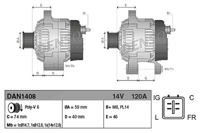 Denso Generator [Hersteller-Nr. DAN1408] für Jaguar von DENSO