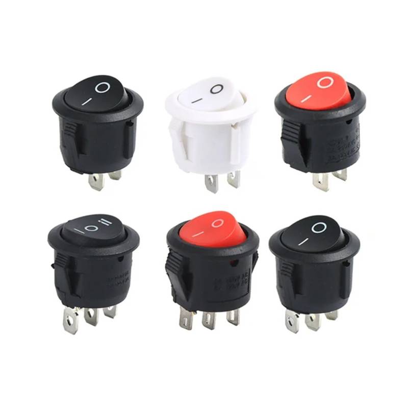 1/2/5/10 PCS Red Black White ON/OFF Round Rocker Toggle Switch 6A/250VAC 10A 125VAC Push Button Switch 2 PIN 3 PIN KCD1 DERYLFGND(3PIN ON-OFF-ON Black,One Size) von DERYLFGND