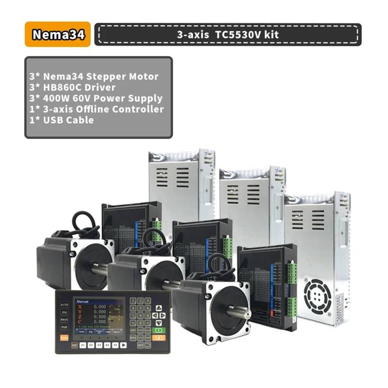 1-3 Axis Nema34 Stepper electronic starter Drive Power Supply Controller Kit 4.5/8.5/12NM 86mm 6A & Mach3/Offline Controller for CNC Router DERYLFGND(3-axis TC5530V kit,4.5Nm Stepper Motor) von DERYLFGND