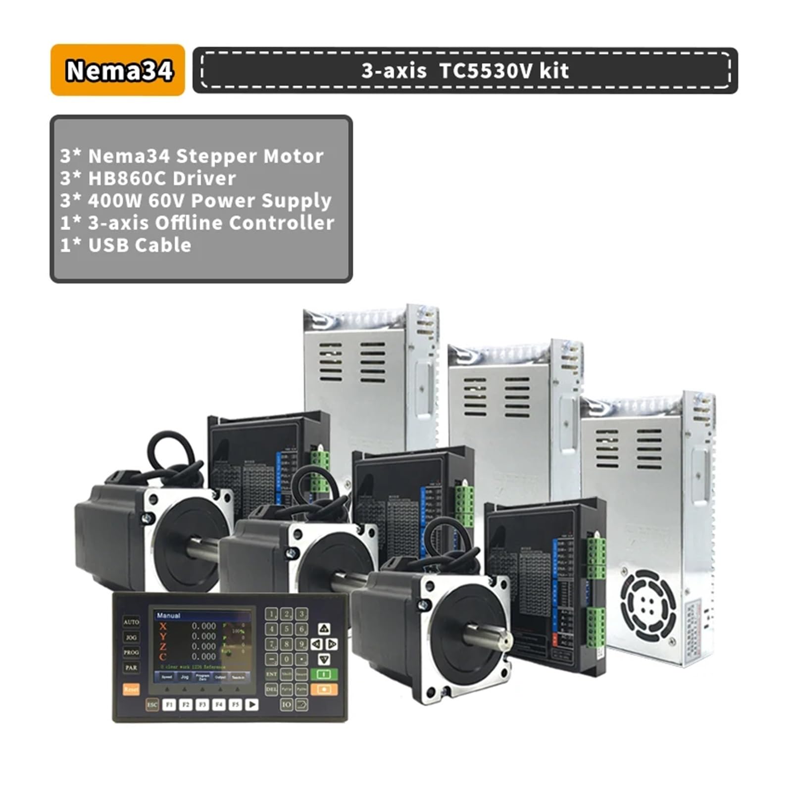 1-3 Axis Nema34 Stepper electronic starter Drive Power Supply Controller Kit 4.5/8.5/12NM 86mm 6A & Mach3/Offline Controller for CNC Router DERYLFGND(3-axis TC5530V kit,8.5Nm Stepper Motor) von DERYLFGND