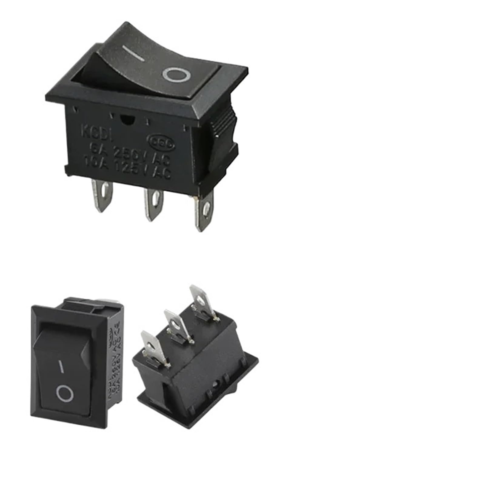 100/500 PCS KCD1 Snap On Rocker Switch 10A/125V AC&6A/250V AC Snap-In ON-OFF/ON-OFF-ON Marine Rocker Power Switch 21 * 15mm DERYLFGND(Black-3P,2000 PCS) von DERYLFGND