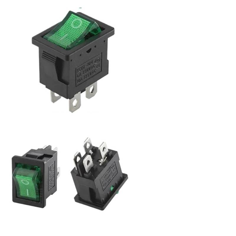 100/500 PCS KCD1 Snap On Rocker Switch 10A/125V AC&6A/250V AC Snap-In ON-OFF/ON-OFF-ON Marine Rocker Power Switch 21 * 15mm DERYLFGND(Green-Light-4P,2000 PCS) von DERYLFGND