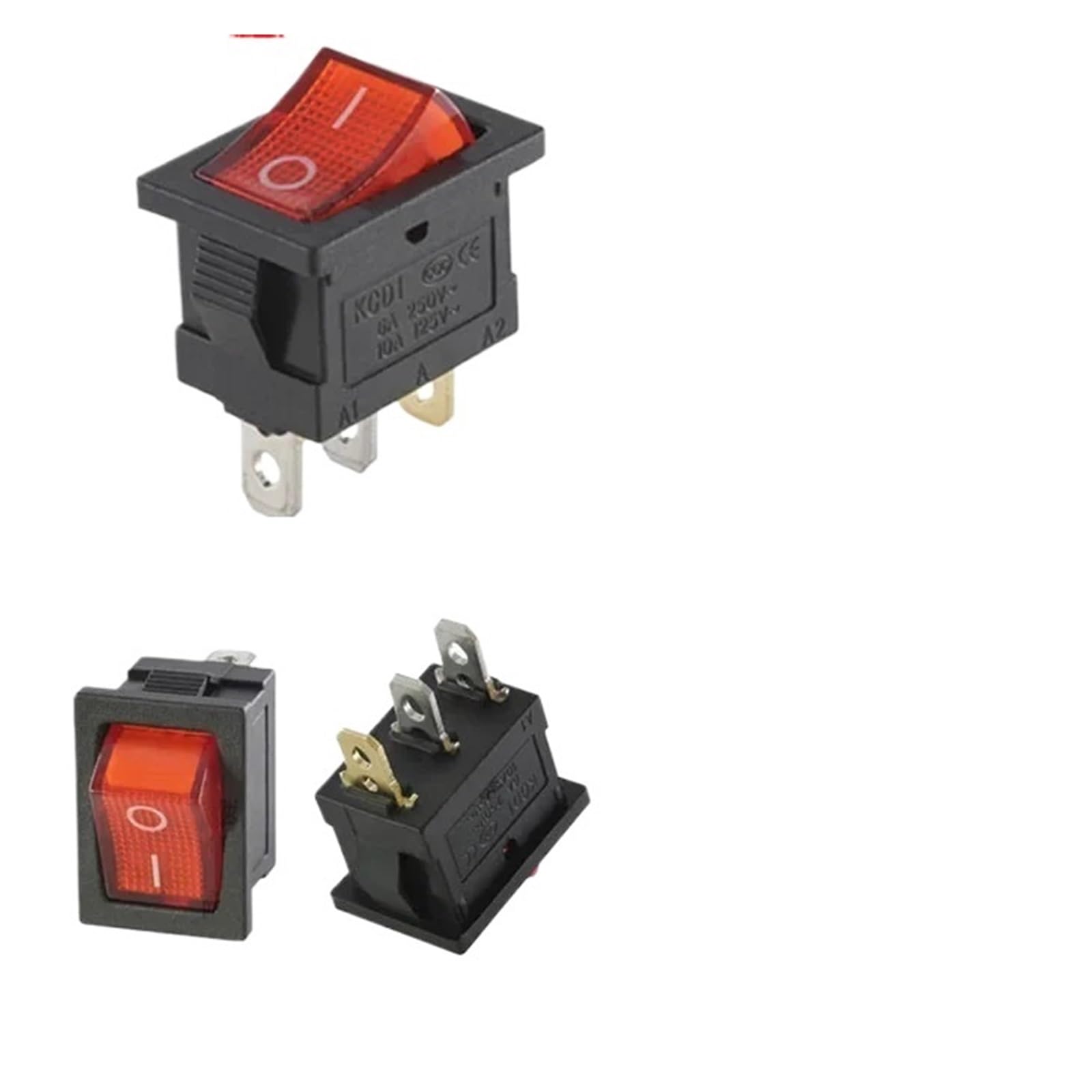 100/500 PCS KCD1 Snap On Rocker Switch 10A/125V AC&6A/250V AC Snap-In ON-OFF/ON-OFF-ON Marine Rocker Power Switch 21 * 15mm DERYLFGND(Red-Light-3P,2000 PCS) von DERYLFGND