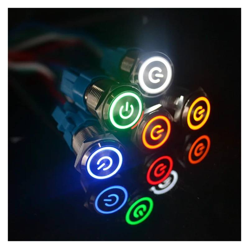 16mm Metal Push Button Switch LED Light 3-6V 12V 24V 220V Self lock/Momentary Self reset Car Start Button Power Button DERYLFGND(Blue-Self lock,3-6V) von DERYLFGND