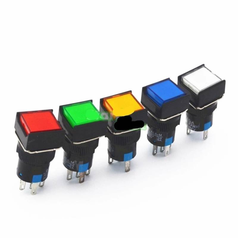 16mm Push Button Self-Lock Latching Switch Square Halogen Light DC12V DC24V AC110V AC220V DERYLFGND(Green,LOCKING_DC12V) von DERYLFGND