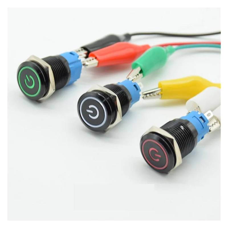 16mm red blue green white Light Car Auto Metal LED Power Push Button Switch Self locking/Reset On-off 5V 12V 24V 110V 220V DERYLFGND(White Reset,12V) von DERYLFGND