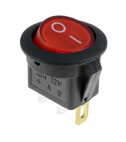 1PCS 12V LED illuminuted rocker switch 20A 12V push button switch Car button light switch ON/OFF Round Rocker Switch Boat DERYLFGND(Red) von DERYLFGND