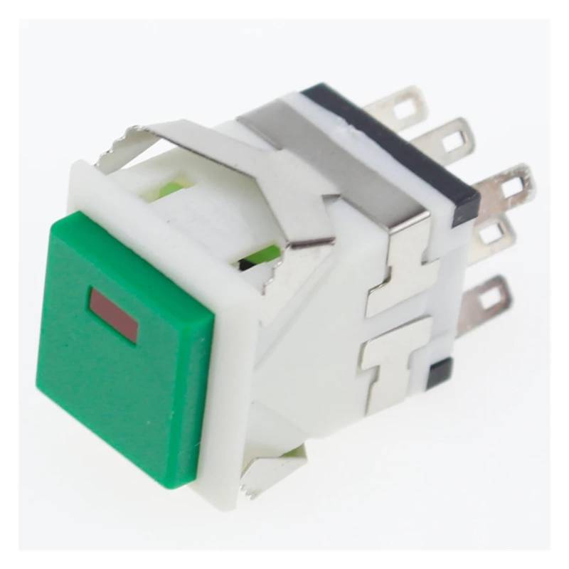 1pcs 17.2 * 17.2mm 3A/250V 6A/125V Snap-in 2NO2NC Momentary Square Push Button Switch With LED Light DERYLFGND(Green,Locking) von DERYLFGND