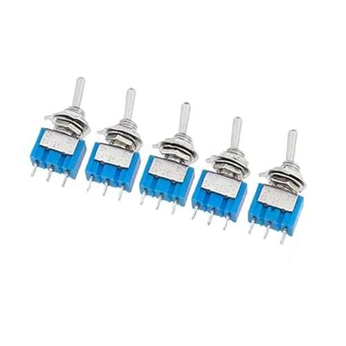 5Pcs Miniature Lever Toggle Switch Single Pole Double Throw ON-OFF-ON/ON-ON 120VAC 6A 1/4 Inch Mounting MTS-102 103 202 203 DERYLFGND(MTS-102 on-on 3pin) von DERYLFGND