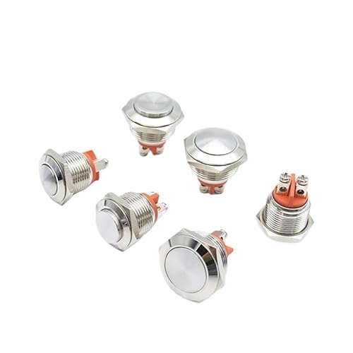 5pcs 16/19/22mm 1NC Momentary Reset Metal Push Button Switch IP65 High/Flat/Dome Head Screw Foot Doorbell DERYLFGND(22mm Silver Contact,Dome Head NC) von DERYLFGND