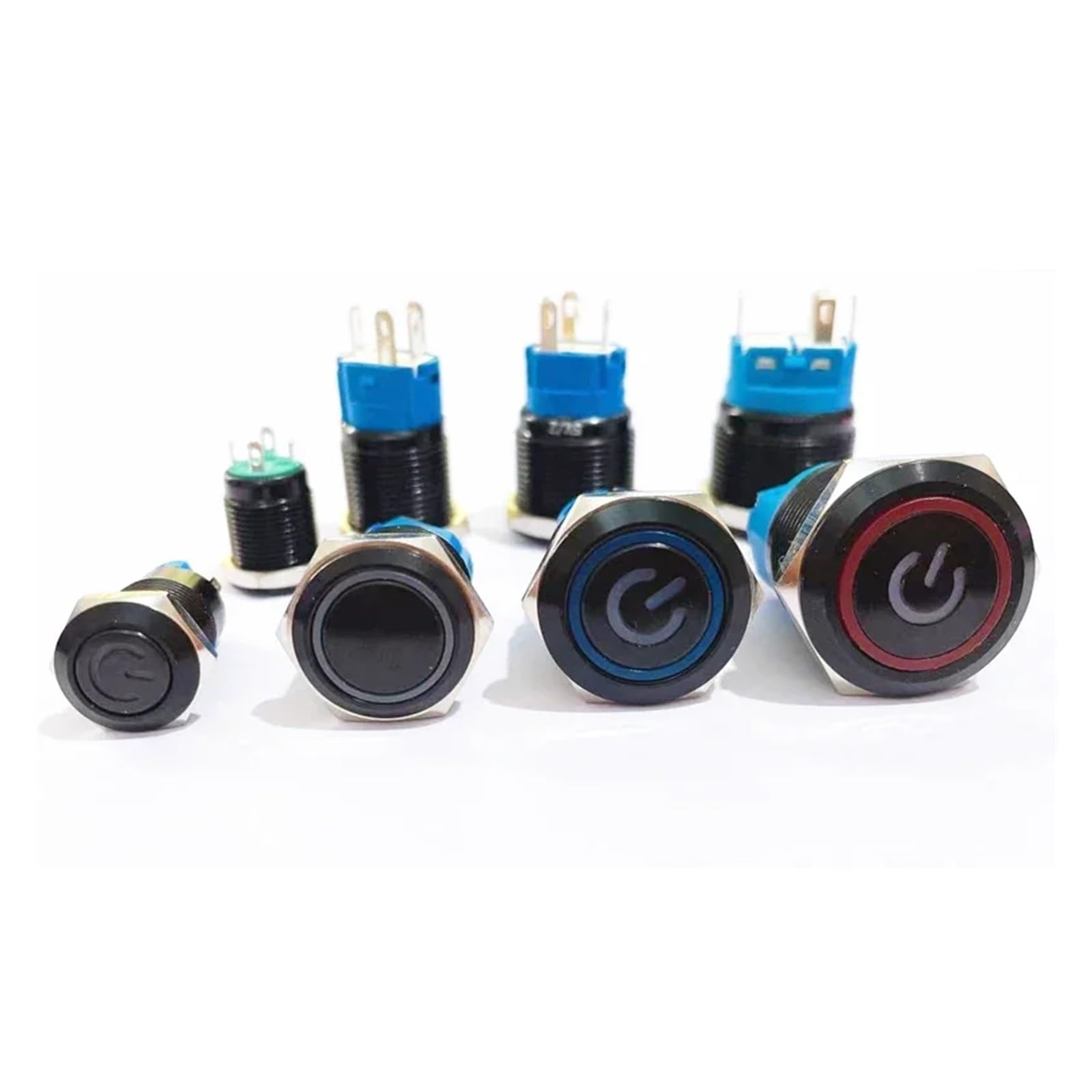 Black Push Button Switch 19mm Waterproof illuminated Led Light Metal Flat Momentary Switches with power mark 5V 12V 24V DERYLFGND(Blue Circle,19MM_MOMENTARY_220V) von DERYLFGND