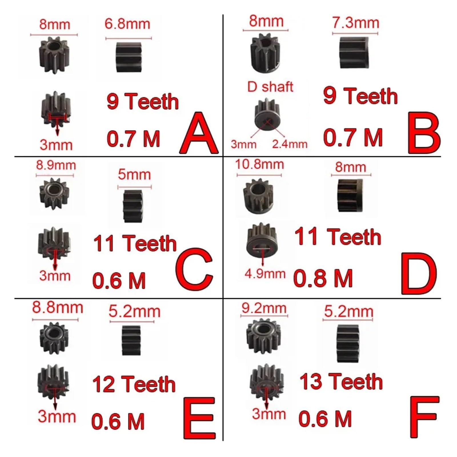 Charging Hand Drill Gear 6/7/8/9/11/12/13/14/15/16T Teeth For RS 550 775 electronic starter Shaft 3/3.9/4.9mm Replaceable electronic starter Gear DERYLFGND(15) von DERYLFGND