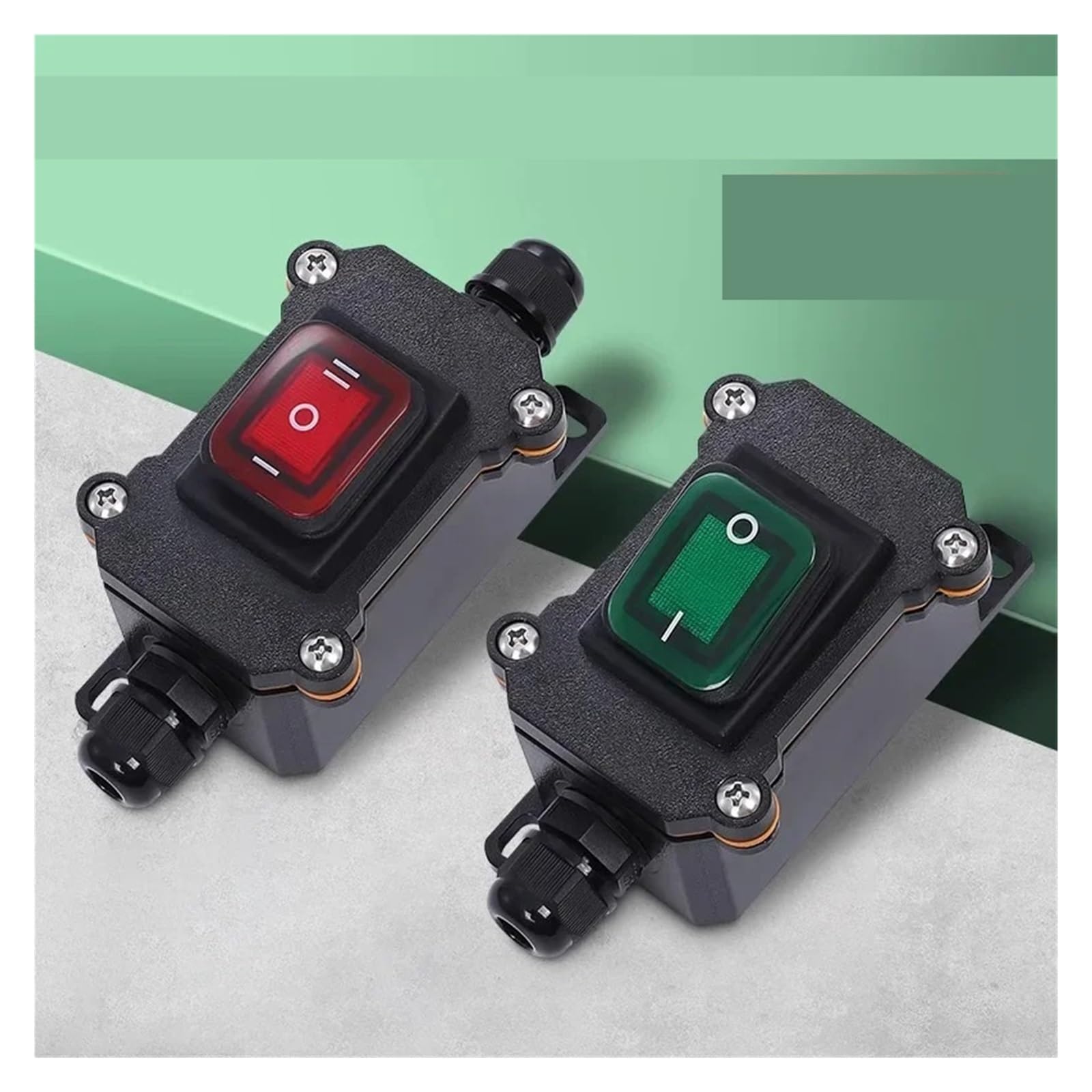 High Power Line Waterproof IP67 Ship Type Switch 20A Rocker Switch High Current Refitting and Installing Outdoor Wire Box DERYLFGND(Double green 220V) von DERYLFGND