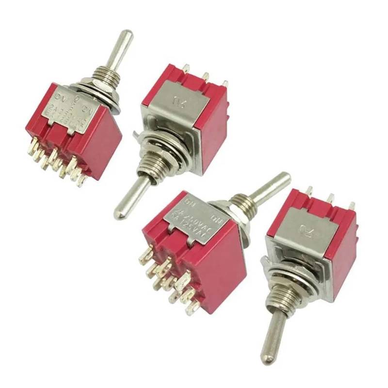 MTS-302 Toggle Switch 6A 125VAC 6mm 9pin 12pin MTS-402 MTS-403 ON OFF SPDT Miniature Toggle Switch Red DERYLFGND(MTS-303 9pin-3Gear) von DERYLFGND