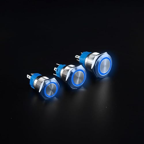 Metal button 16/19/22mm self-reset, jog start, power button modification with light switch, self-locking DERYLFGND(Blue,19MM_MOMENTARY_3-6V) von DERYLFGND