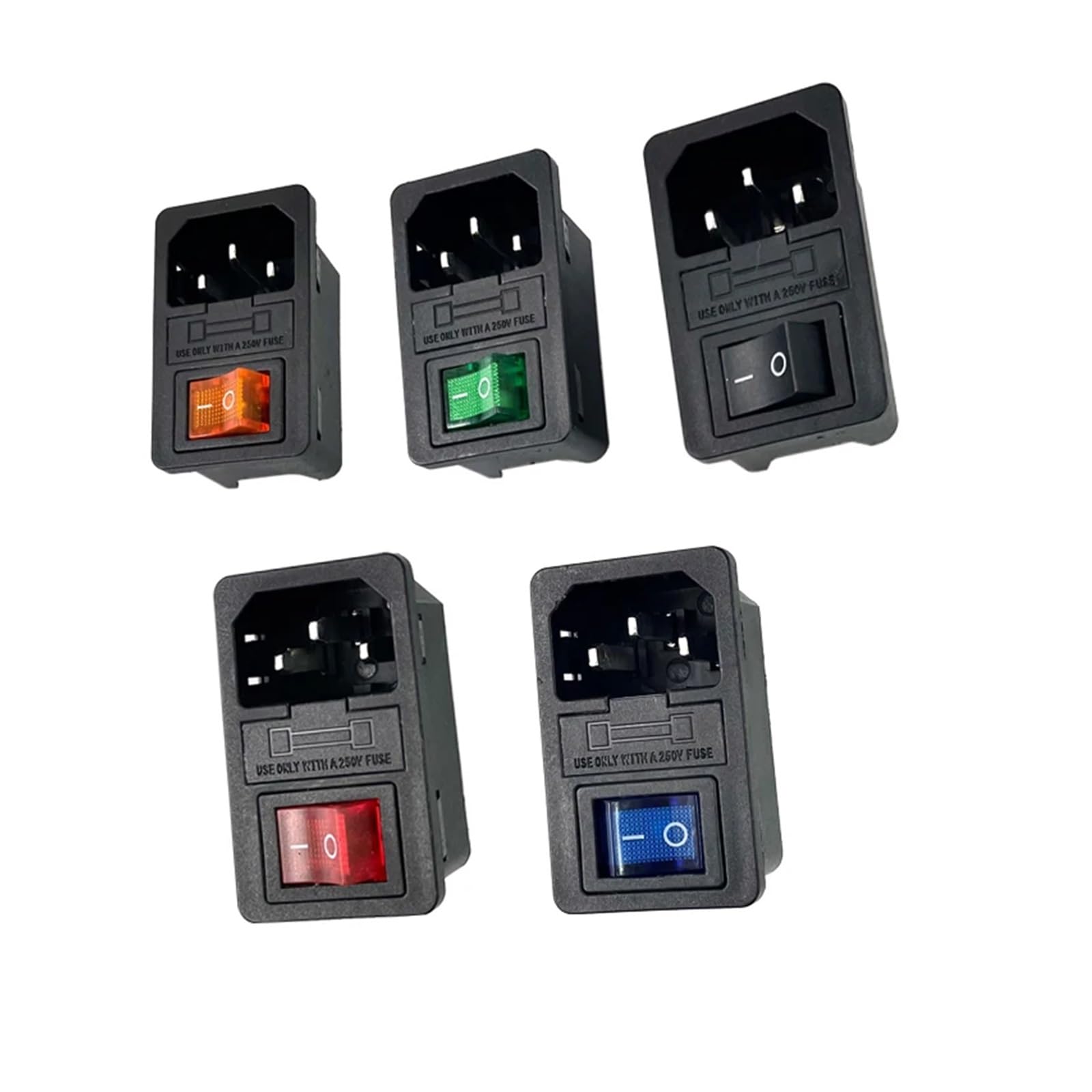 With 10A Fuse! Red Rocker Switch Fused IEC320 C14 Inlet Power Socket Fuse Switch Connector Connector Red Green Blue Black DERYLFGND(Blue) von DERYLFGND