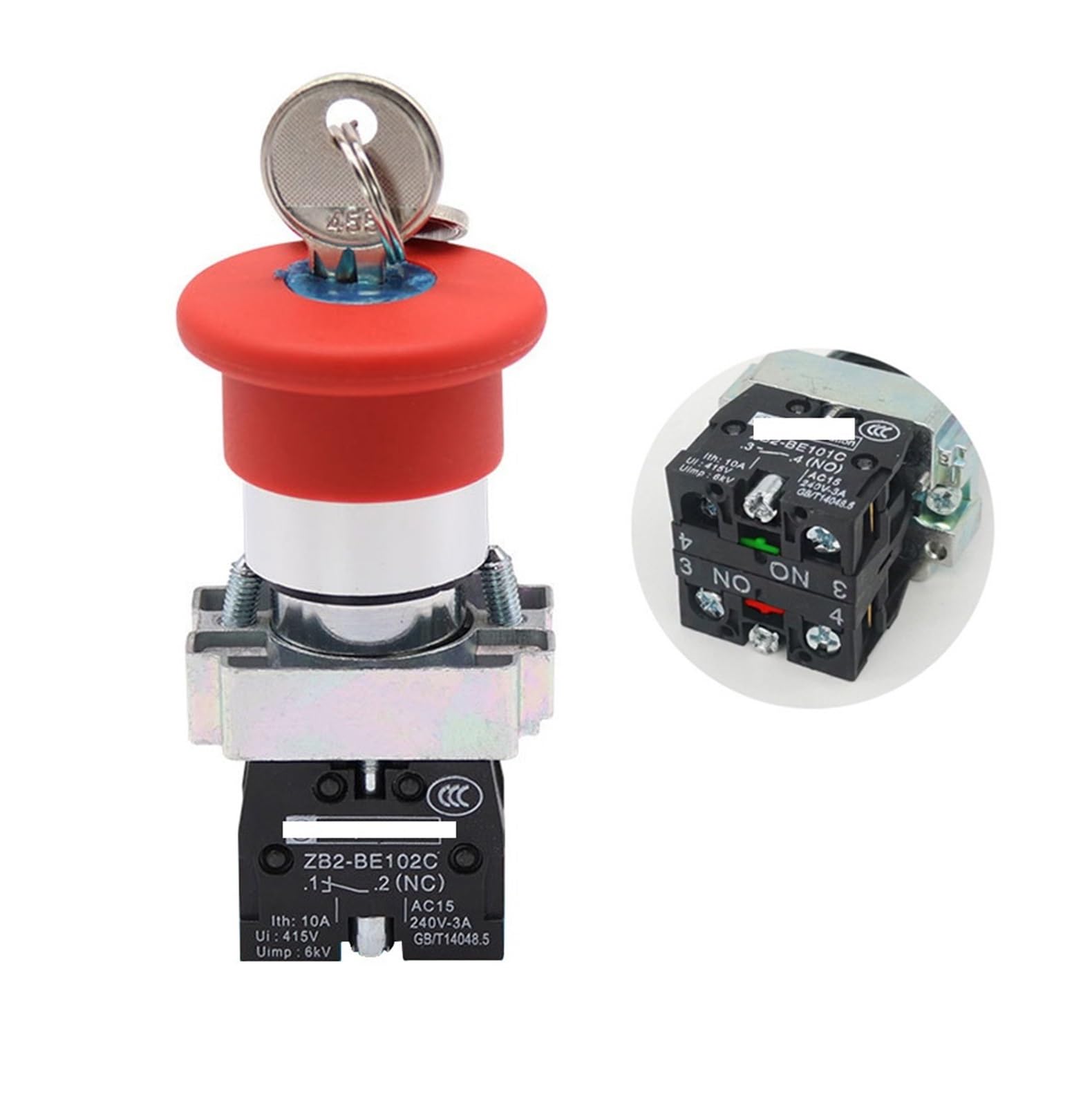 XB2-BS142 key emergency stop Rotary push button switch 2 position Locking 22mm 1NC 2NC 1NO/1NC mushroom head button DERYLFGND(XB2-BS142 1NO 1NC) von DERYLFGND