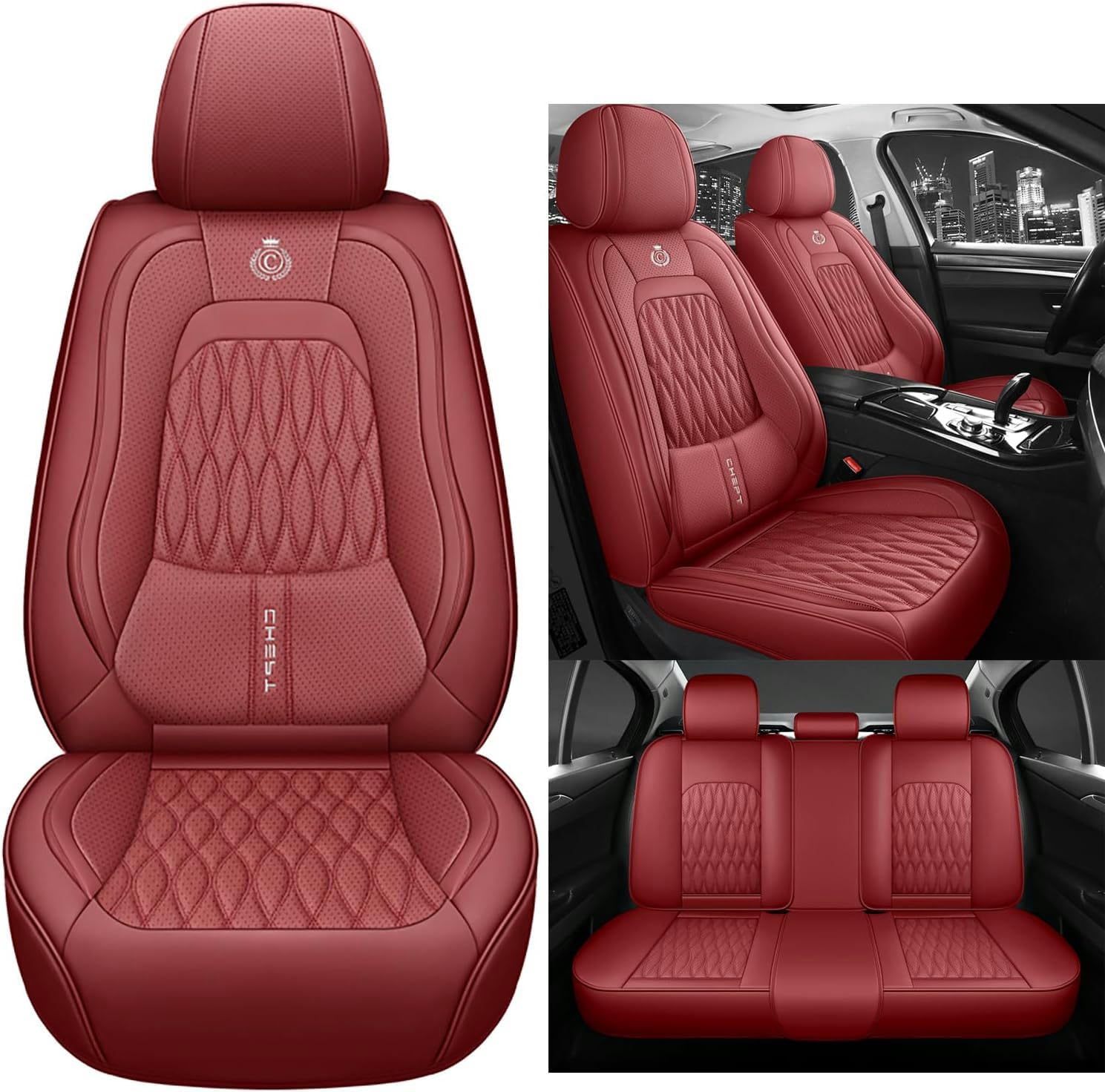 DESIAR Autositzbezüge Serie für SsangYong Actyon/Korando/Kyron/Musso/Rexton/Rodius/Stavic/Tivoli/Turismo/XLV Funda Asiento Seat Kompatibler Autositzbezug/Rot von DESIAR