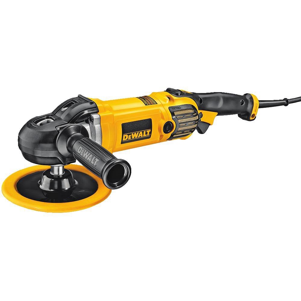 DEWALT 150mm & 180mm Polierer/Poliergerät (variable Geschwindigkeitseinstellung, leise & vibrationsarm, inkl. Gummischleifteller, Seitenzusatzhandgriff, zwei Polierhauben, Bügelhandgriff), DWP849X von DEWALT