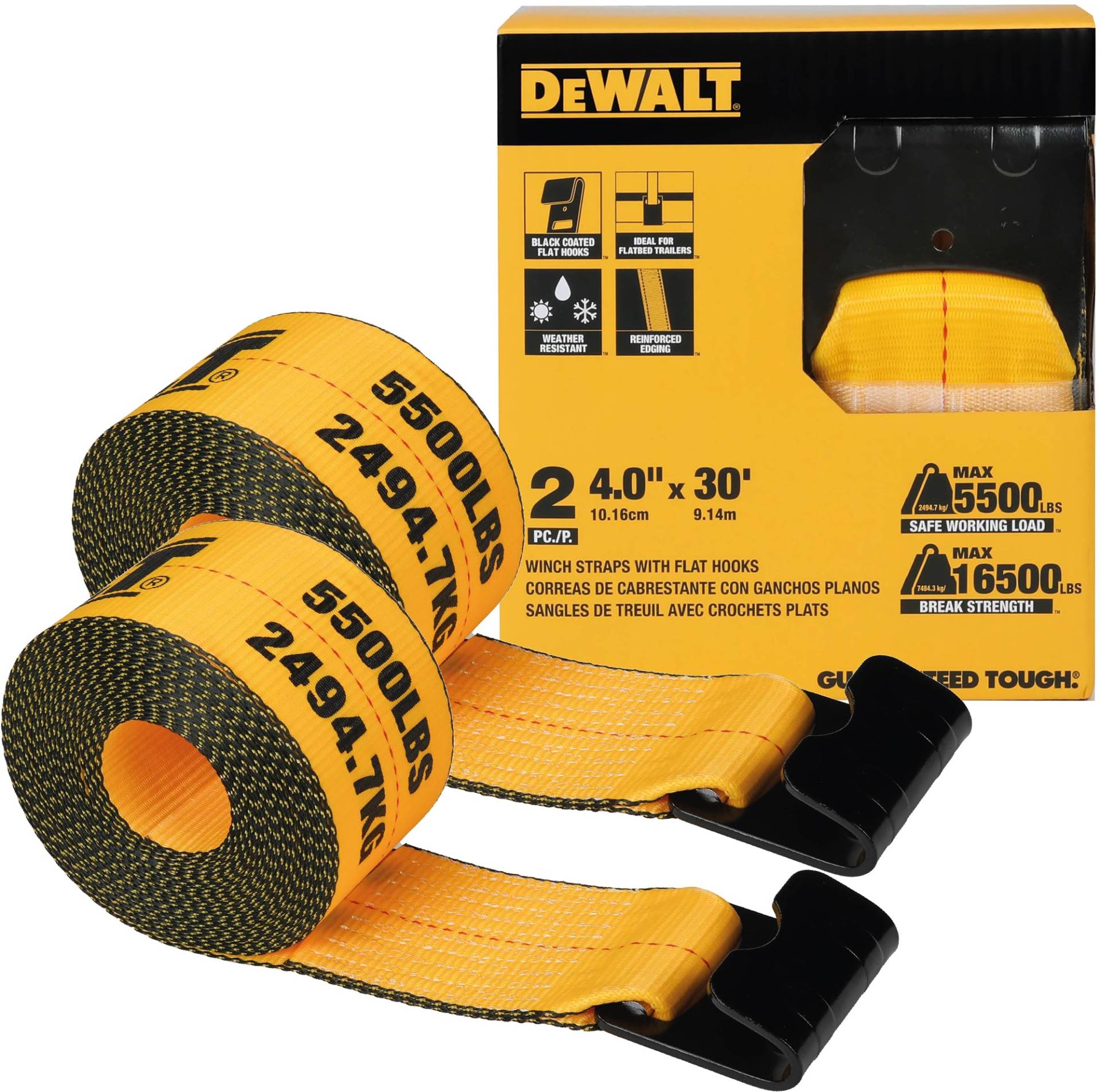 DEWALT DXBC90089 Seilwindegurte, 10,2 x 9,2 cm, 2,5 kg sichere Arbeitslast, 7,5 kg Bruchfestigkeit, 2 Stück von DEWALT