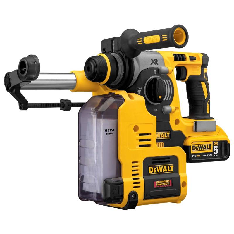 Dewalt Staubabsaugung für SDS-Plus Akku-Kombihämmer D25303DH (passend zu DCH273 und DCH274, werkzeuglos zu befestigen, HEPA-Filter, Antrieb durch eigenen Motor, Ideal für Überkopf-Arbeiten) von DEWALT