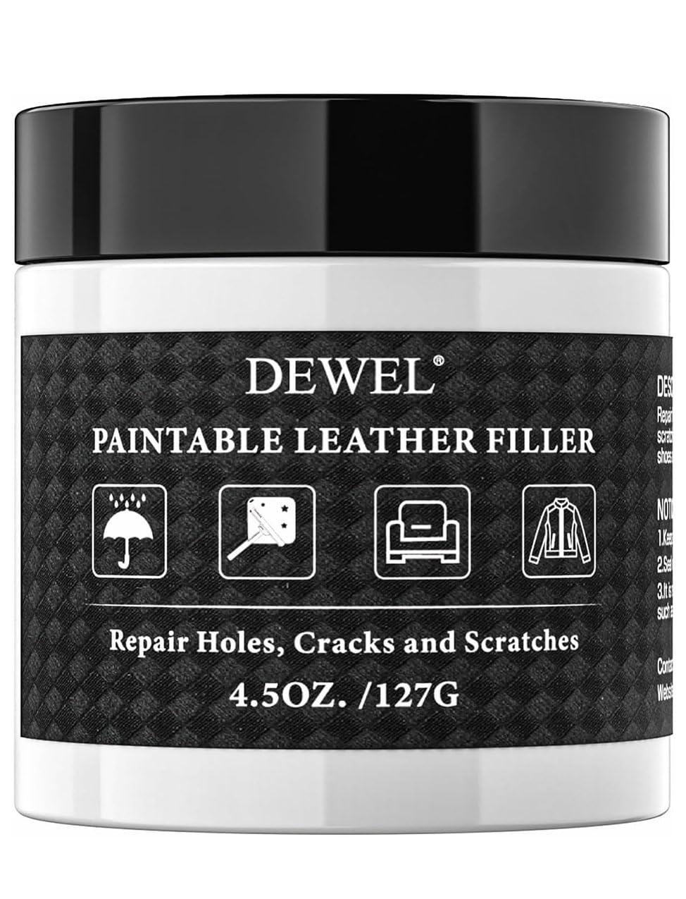 DEWEL Lederfüller Leder Reparatur zum Füllen von Löchern Kratzern Rissen und Sprüngen (Weiß, 100g) von DEWEL