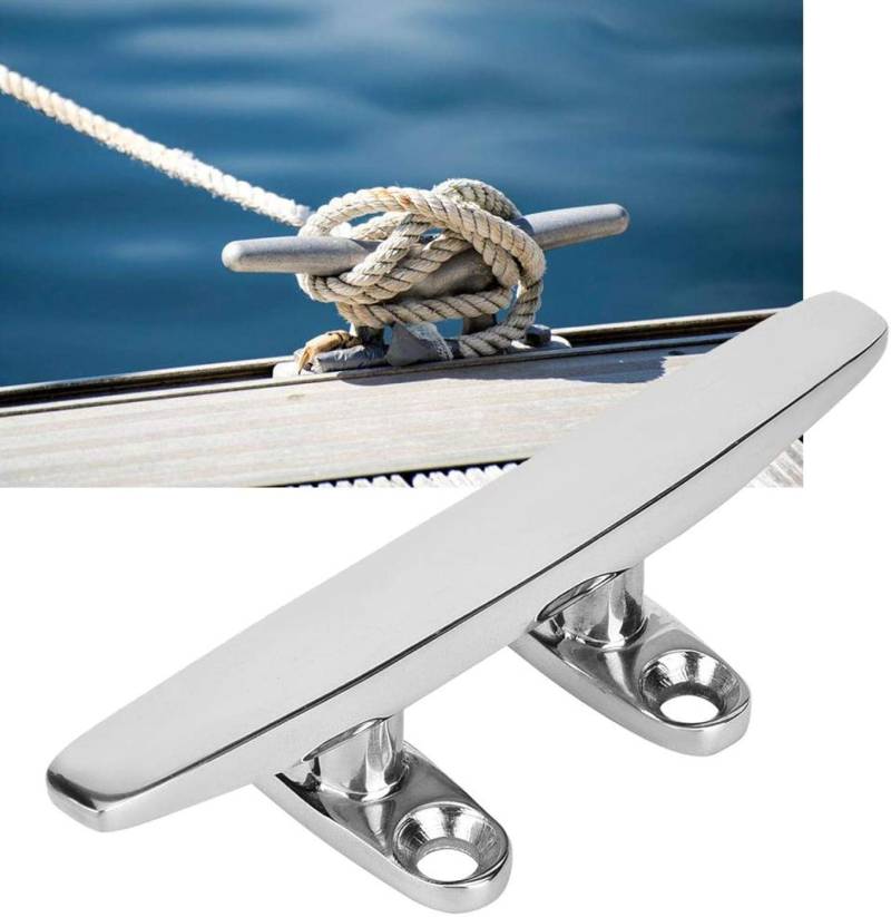 DEWIN Bootsklampe Anlegeklampen 125mm Marine Boat Dock Deck Klampe Edelstahl Flat Top Base Low Cleat für Marine Yacht von DEWIN