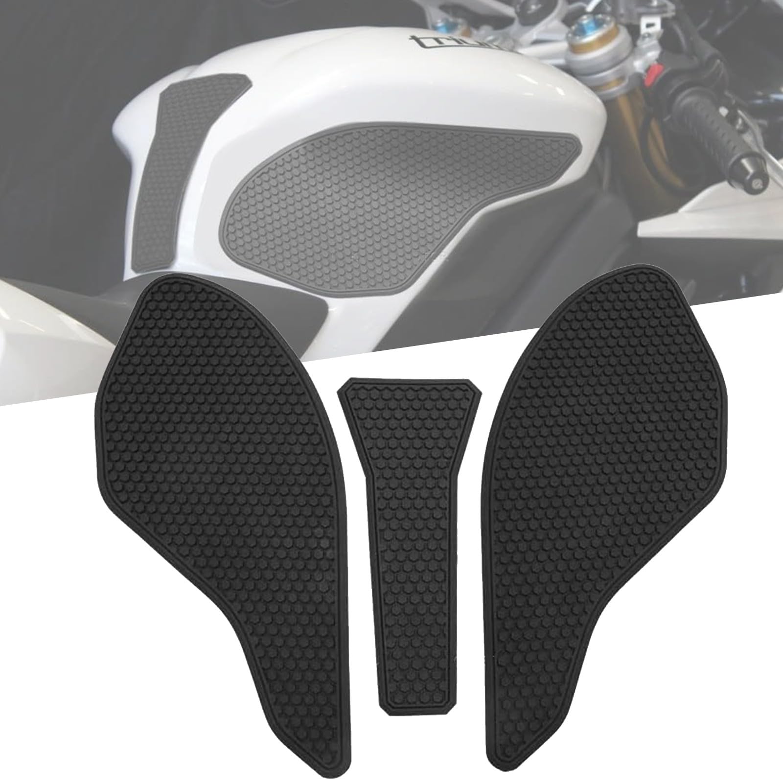 DFFMQSJ 3-teiliges Motorrad-Anti-Rutsch-Seiten-Tankpad, Schutzaufkleber, selbstklebend, Gas-Kniegriff, Traktionspad, Tankpad, kompatibel mit Triumph Daytona 675/R, Street Triple 765 R/RS von DFFMQSJ