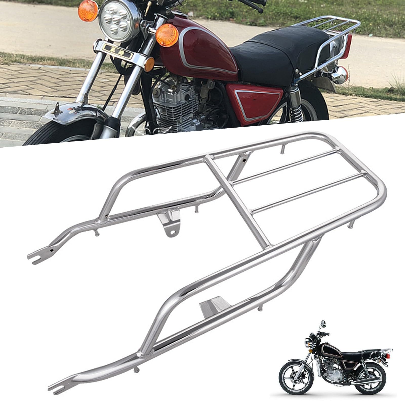 DFFMQSJ Kompatibel mit Suzuki GN125 HJ125-8 Motorrad-Heckgepäckträger, Chrom, Gepäckträger, Heckgepäckträger, Topcase-Halterung, Halterung, Verlängerung, Regalhalter, Zubehör von DFFMQSJ