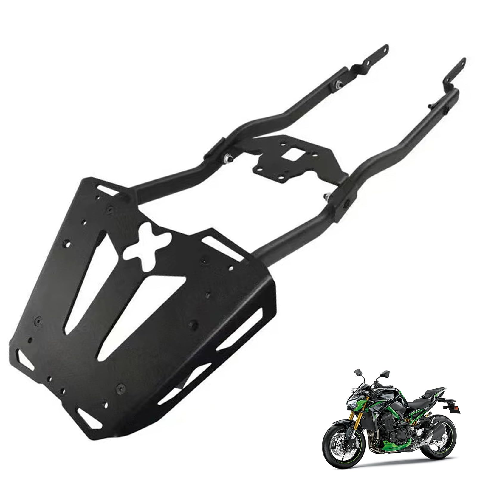 DFFMQSJ Motorrad-Heckgepäckträger, Gepäckträger, Top-Box-Halterung, Halterung, Heckgepäckträger, Verlängerungsregal, Kompatibel mit Kawasaki Z900 / SE 2017-2024, Verdickter Kohlenstoffstahl von DFFMQSJ