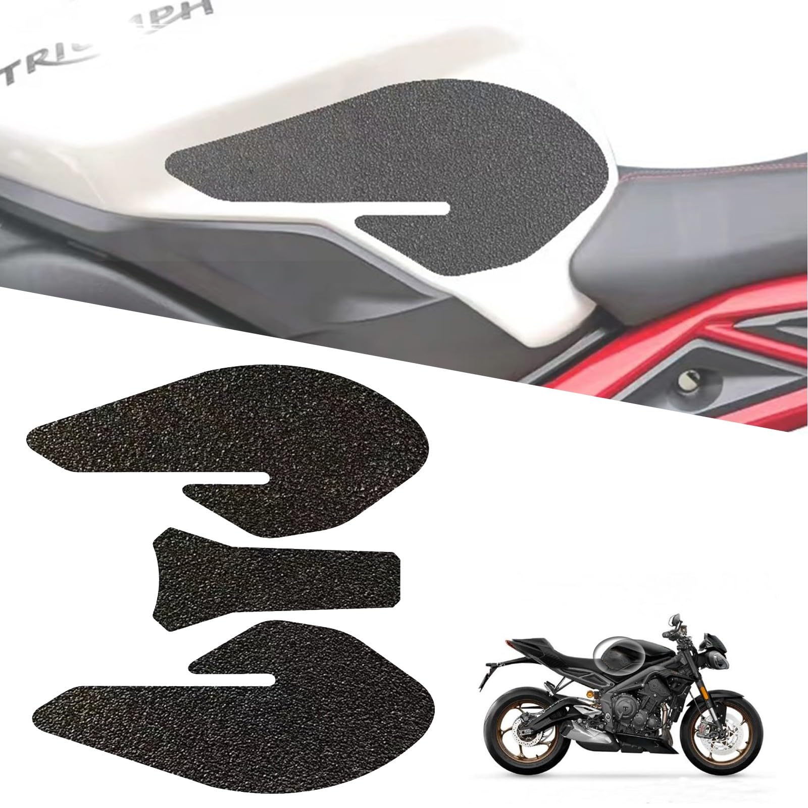 DFFMQSJ Seitlicher Tankpad-Schutzaufkleber für Motorräder, Rutschfester Gas-Kniegriff, Traktionspad, Tankpad, schwarzes selbstklebendes Zubehör, kompatibel mit Triumph Street Triple 765R 765RS 2019- von DFFMQSJ