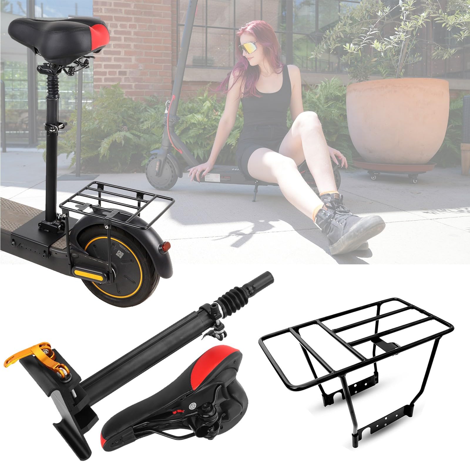 DFFMQSJ Kompatibel mit Xiaomi M365/1S/Pro/Pro2/MI3 Electric Scooter Sattel Sattelklappsitz & hinterher massiver Stahlträger, vollständige Schnellfreisetzungs-Punch kostenlos verstellbar 42-65 cm von DFFMQSJ