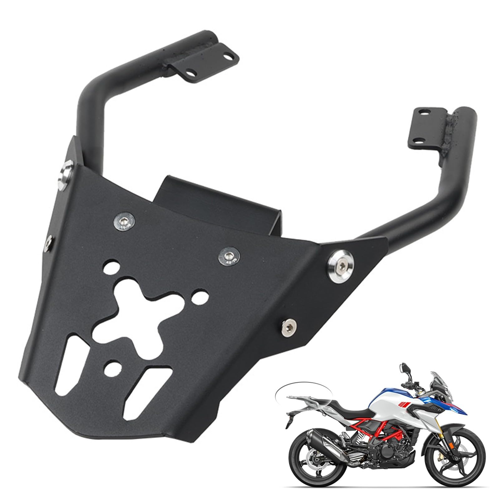 Motorrad-Reisegepäckträger, Gepäckträger für den hinteren Kofferraum, Topcase-Ablagehalter, Metallfrachtträger, CNC-Aluminiumlegierung, praktisches Motorradzubehör für BMW G310R 2016-2024 von DFFMQSJ