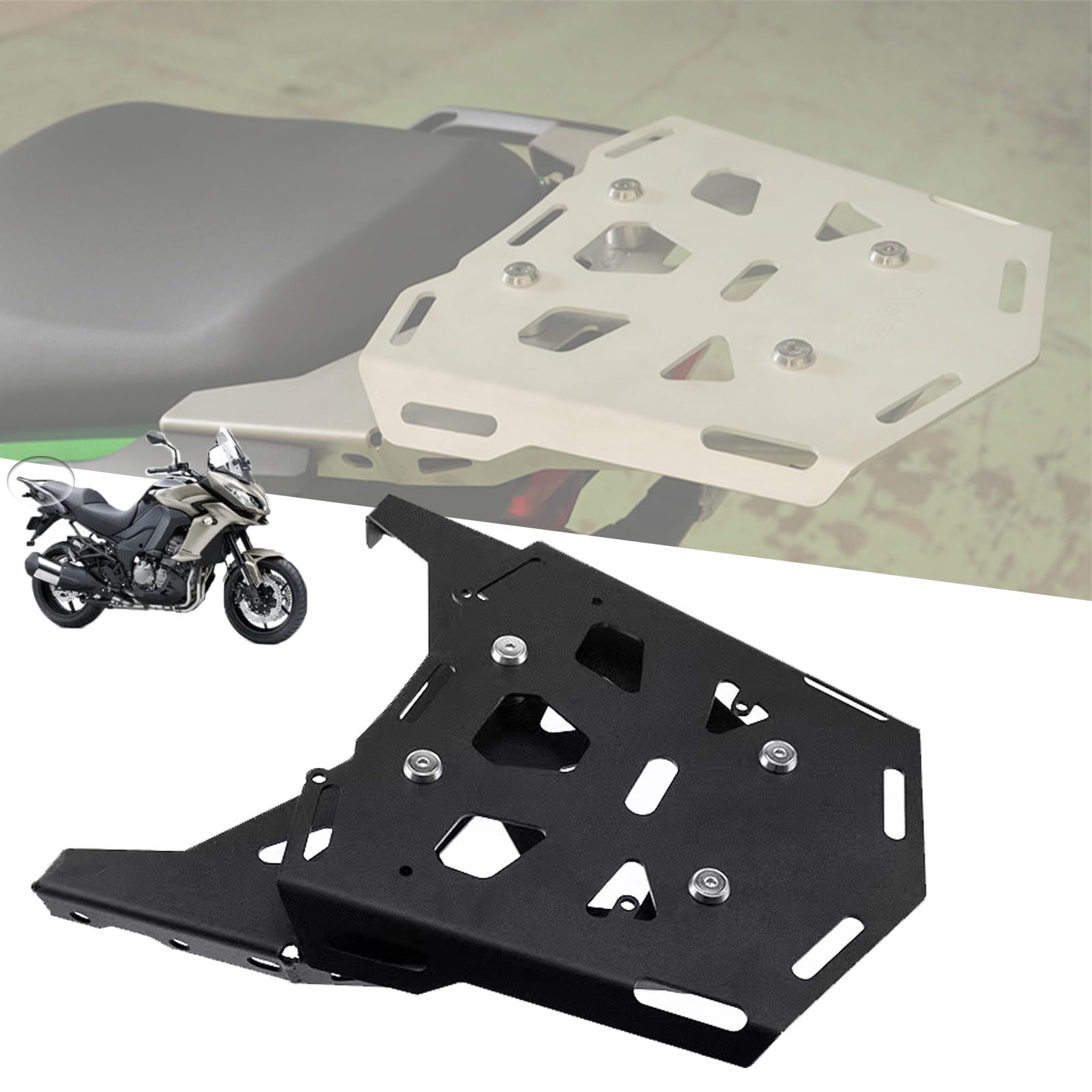 Universal-Gepäckträger für Motorräder, CNC-Legierung, Top-Box-Halterung, schwarzes Heck-Aufbewahrungsgestell, stabiler Gepäckträger, Verlängerungsregalhalter, kompatibel mit Kawasaki VERSYS 1000 von DFFMQSJ